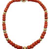 Classic 14K Gold Coral, Pearl, Diamonds Necklace