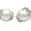 Modern 18K Gold Pearl, Diamonds Earrings