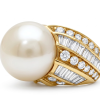 Modern 18K Gold Agate, Pearl, Diamonds Ring