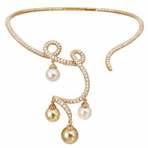 Classic 18K Rose Gold Pearl, Diamonds Necklace