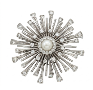 Art Deco Platinum Pearl, Diamonds Brooch