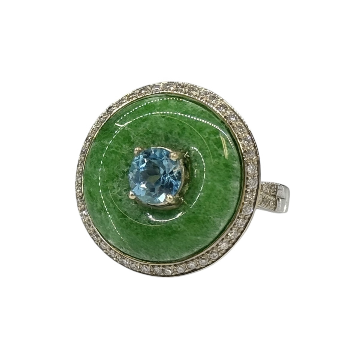 Classic Gold Jade, Topaz, Diamonds Ring