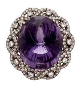 Vintage 18K White Gold Amethyst, Diamonds Ring