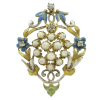 Floral gold brooch studded with opals, diamonds and colored enamel work