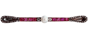 Vintage Gold Ruby, Pearl, Diamonds Brooch