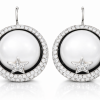 Modern 14K Gold Pearl, Diamonds Earrings