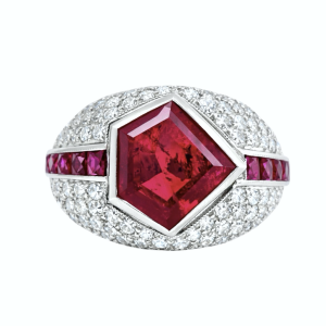 Modern 18K White Gold Ruby, Diamonds Ring