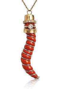 Classic 14K Yellow Gold Sapphire, Coral, Diamonds Ring