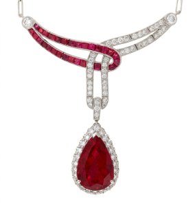 Vintage Platinum Ruby, Diamonds Necklace