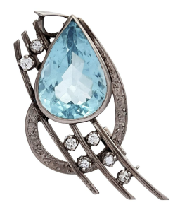 Vintage 18K Gold Aquamarine, Diamonds Brooch