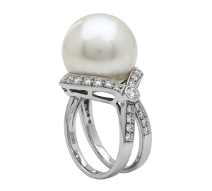 Art Deco Platinum Pearl, Diamonds Ring