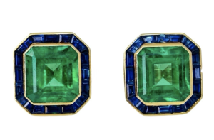 Vintage 18K Gold Emerald, Sapphire Earrings