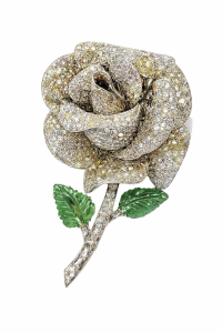 Vintage 18K Gold Emerald, Diamonds Brooch
