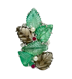 Art Nouveau 18K Gold Emerald, Ruby, Topaz, Diamonds Ring