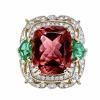 Vintage 18K Gold Emerald, Tourmaline, Diamonds Ring