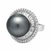 Vintage 18K White Gold Pearl, Diamonds Ring