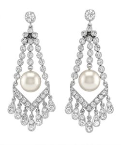 Vintage 18K Gold Pearl, Diamonds Earrings