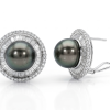 Vintage 18K Gold Pearl, Diamonds Earrings