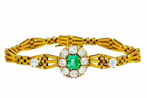 Vintage Russian 56 Gold Emerald, Diamonds Necklace