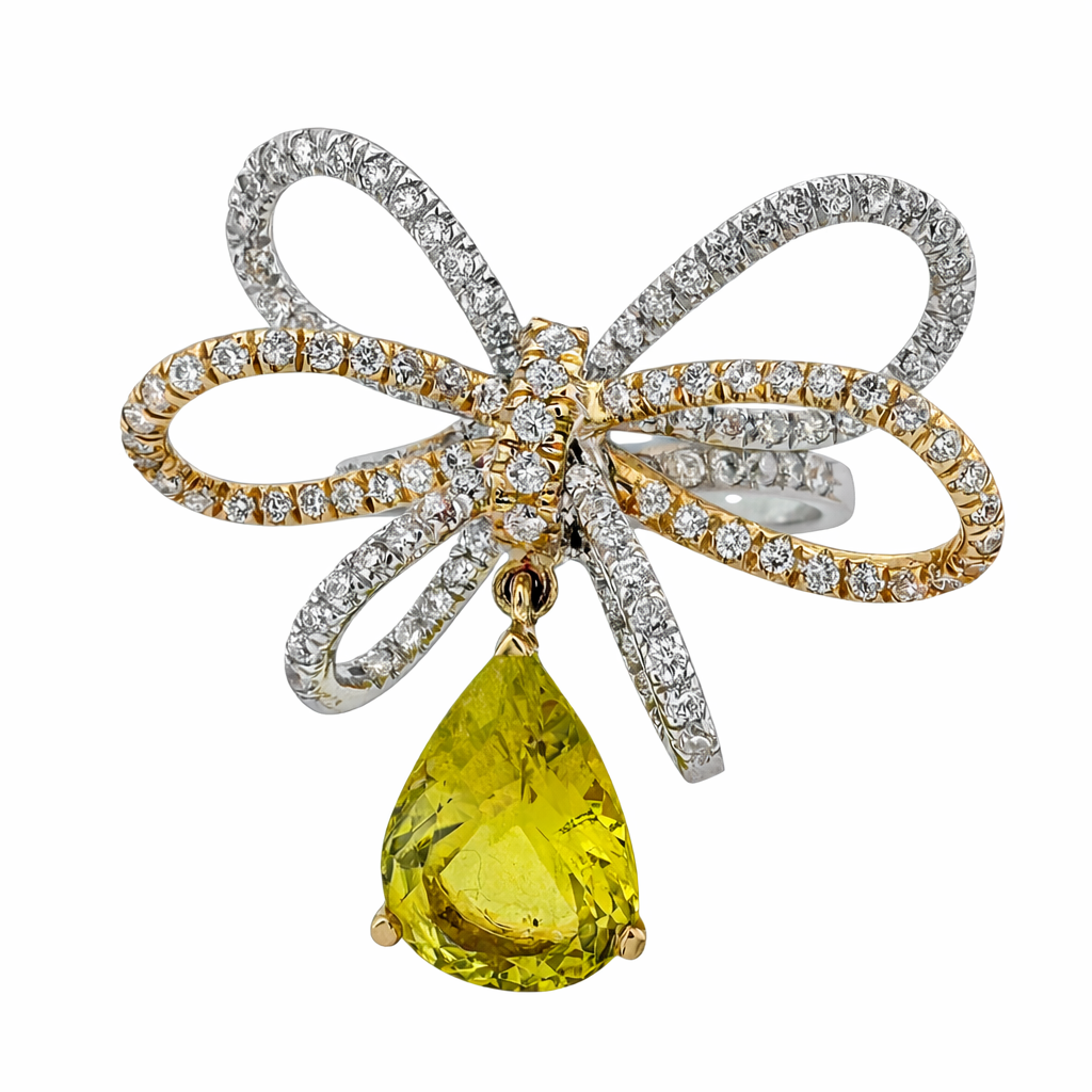 Floral 18K Yellow Gold Tourmaline, Diamonds Ring