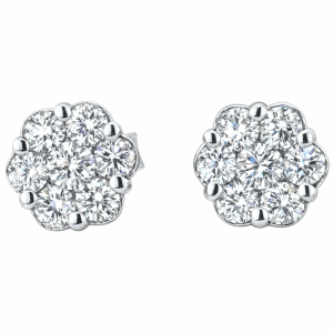 Floral 14K White Gold Diamonds Earrings