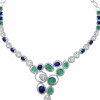 Modern 18K Gold Emerald, Sapphire, Diamonds Necklace