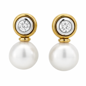 Vintage Gold Pearl, Diamonds Earrings