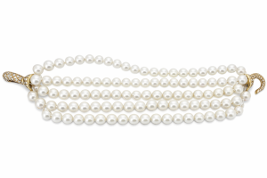 Vintage 18K Yellow Gold Pearl, Diamonds Bracelet