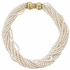 Classic 18K Yellow Gold Pearl, Diamonds Necklace