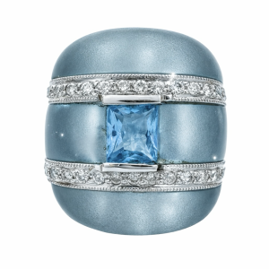 Vintage 18K White Gold Aquamarine, Topaz, Diamonds Ring