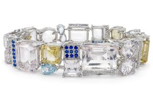 Modern 18K White Gold Sapphire, Diamonds Bracelet