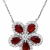 Floral 18K Gold Ruby, Diamonds Pendant