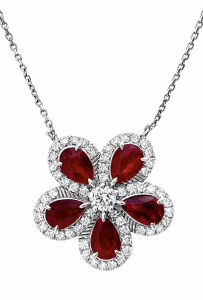 Floral 18K Gold Ruby, Diamonds Pendant