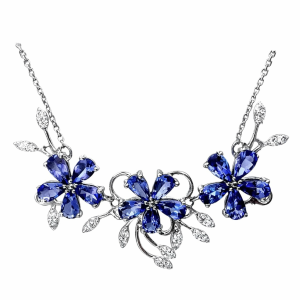 Floral 14K White Gold Tanzanite, Diamonds Necklace