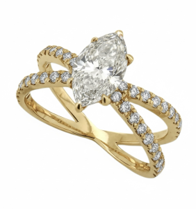 Modern 14K Yellow Gold Diamonds Ring