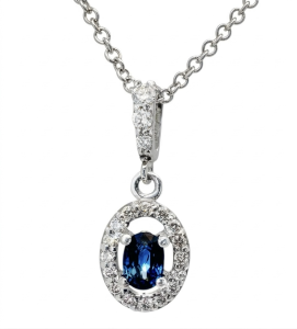 Classic 18K White Gold Sapphire, Diamonds Pendant Necklace