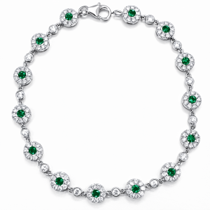 Modern 14K White Gold Emerald, Diamonds Bracelet