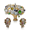 Floral 18K Gold Emerald, Sapphire, Ruby, Diamonds Earrings