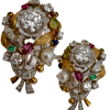 Floral 18K Gold Emerald, Sapphire, Ruby, Diamonds Earrings