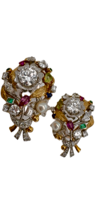 Floral 18K Gold Emerald, Sapphire, Ruby, Diamonds Earrings