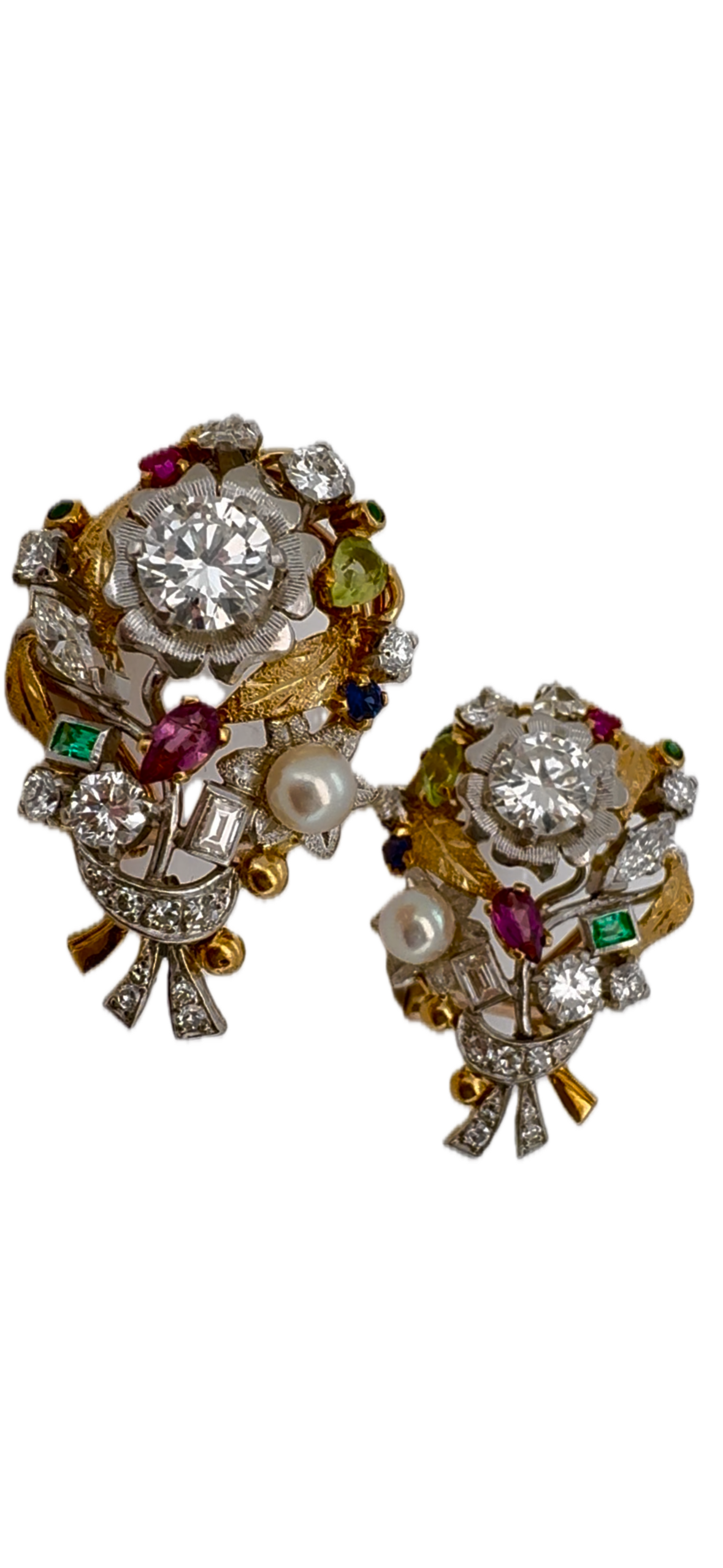 Floral 18K Gold Emerald, Sapphire, Ruby, Diamonds Earrings